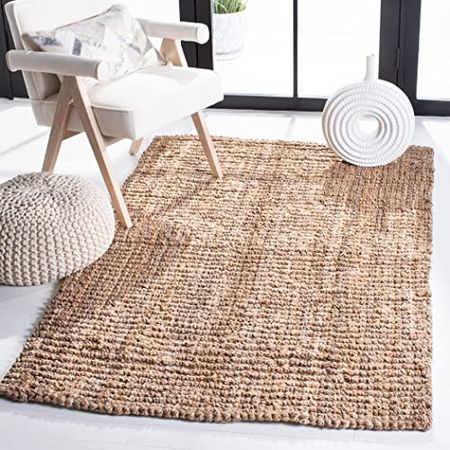 Safavieh Natural Fiber Collection 4' x 6' Natural NF447A Handmade Chunky Textured Premium Jute 0.75-inch Thick Area Rug & Padding Collection 4 feet by 6 feet 4' x 6' PAD110 Cream Area Rug