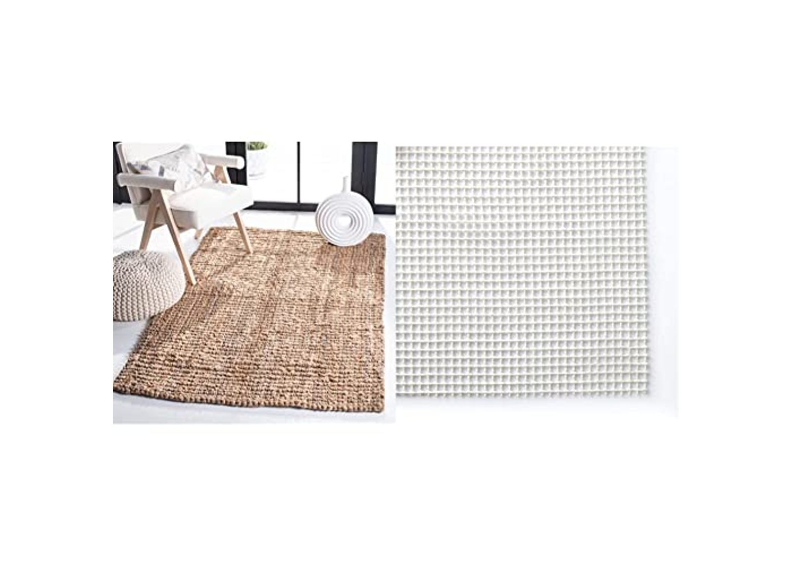 Safavieh Natural Fiber Collection 4' x 6' Natural NF447A Handmade Chunky Textured Premium Jute 0.75-inch Thick Area Rug & Padding Collection 4 feet by 6 feet 4' x 6' PAD110 Cream Area Rug