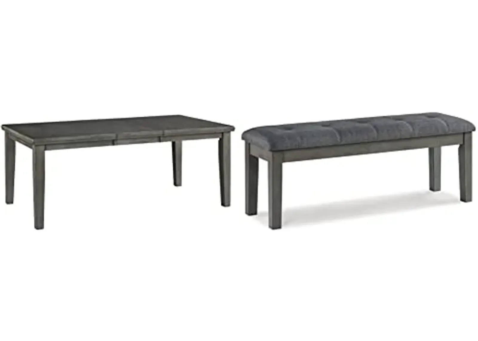 Signature Design by Ashley Hallanden Modern Farmhouse Dining Room Butterfly Extension Table, Dark Gray & Hallanden Rustic Tufted Upholstered Dining Room Bench, Gray