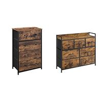 SONGMICS Drawer Dresser, 5 Drawers Style Dresser Unit, Brown and Black ULGS45H & Dresser for Bedroom, Chest of Drawers, 7 Fabric Drawers with Handles, Rustic Brown and Black ULTS137B01