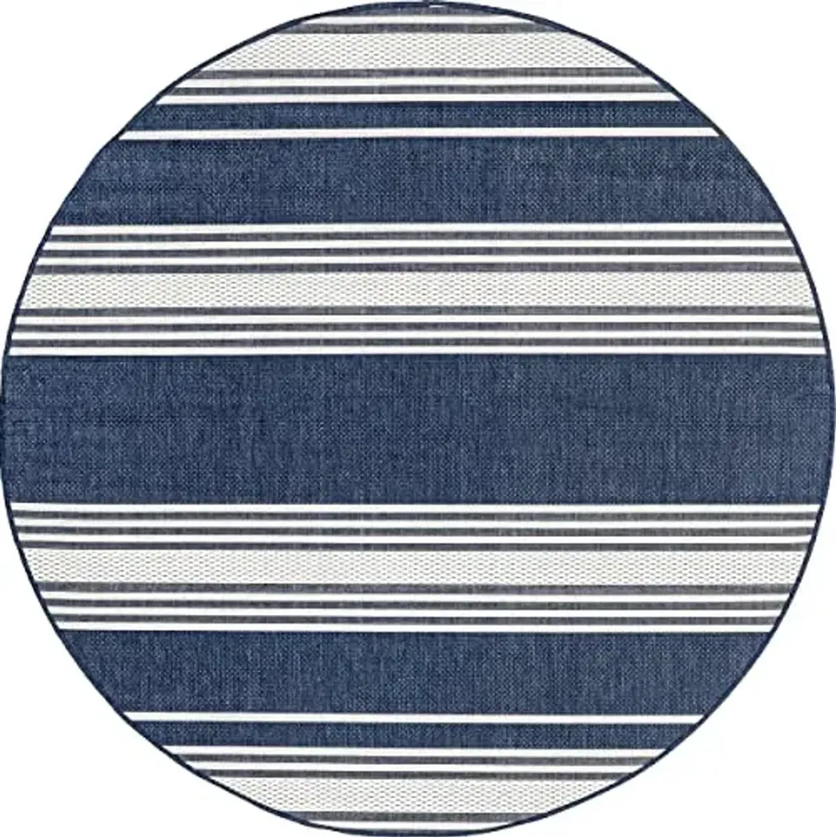 Rugs USA Romy Navy/Ivory, 6'7" Round, Striped, Soft and Cozy, High Traffic, Stain Resistant, Easy Clean, Durable Area Rug for Indoor/Outdoor Patio, Deck, Porch, Garden, Courtyard