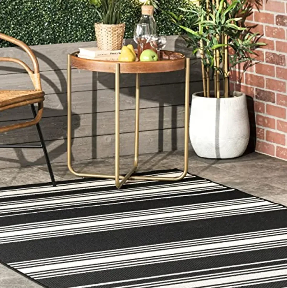 Rugs USA x Lauren Liess Romy Striped Indoor/Outdoor Area Rug, 8x10, Black