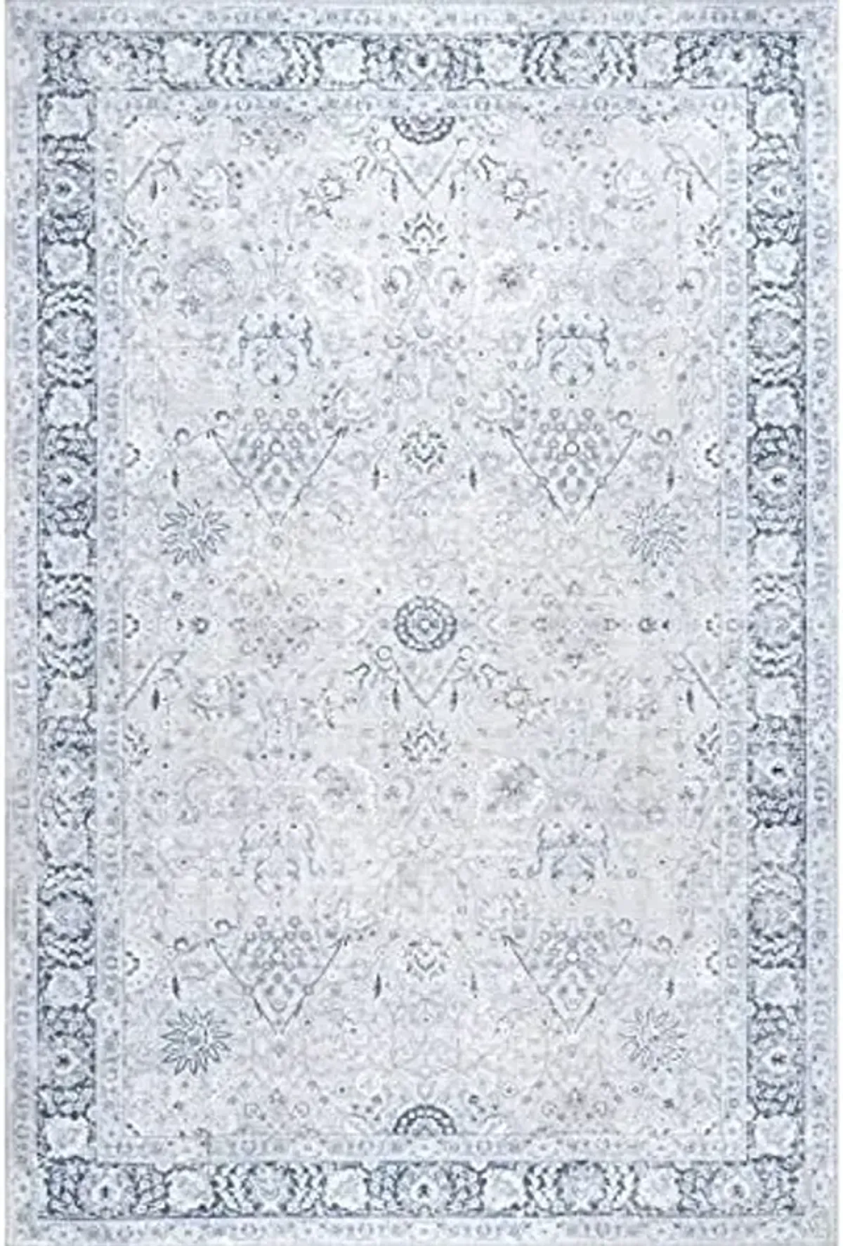 Rugs USA Bayberry Vintage Machine Washable Area Rug - 4x6 Machine Washable Area Rug Traditional Light Blue/Ivory for Living Room Bedroom Dining Room Kitchen