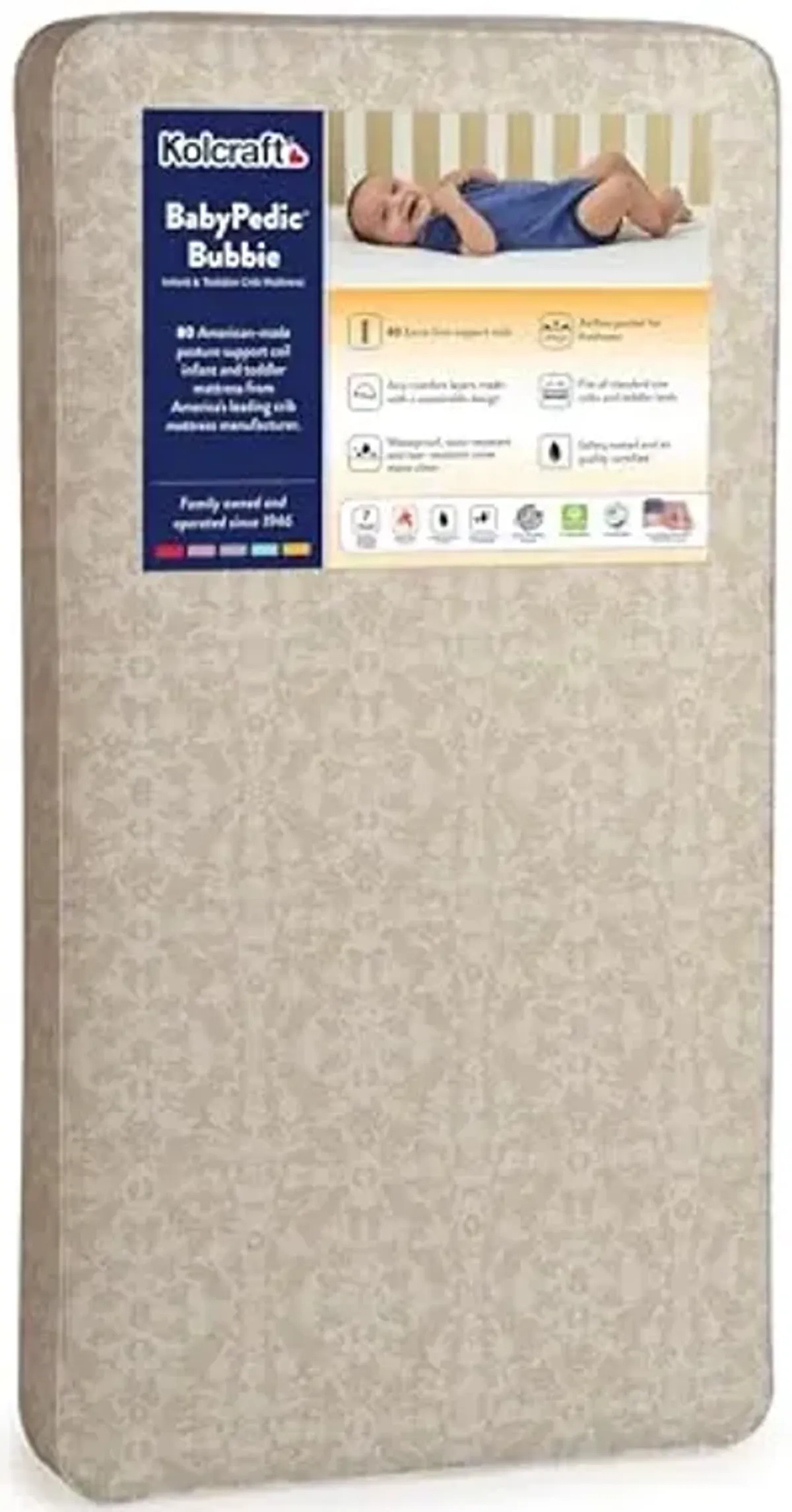 Kolcraft BabyPedic Bubbie Breathable Crib Mattress, GREENGUARD GOLD Certified, Made in USA, Premium Extra Firm Coils, Toddler Bed Fit, Airy Comfort, Non Toxic, Safety & Quality Tested, 52x28" - Stars