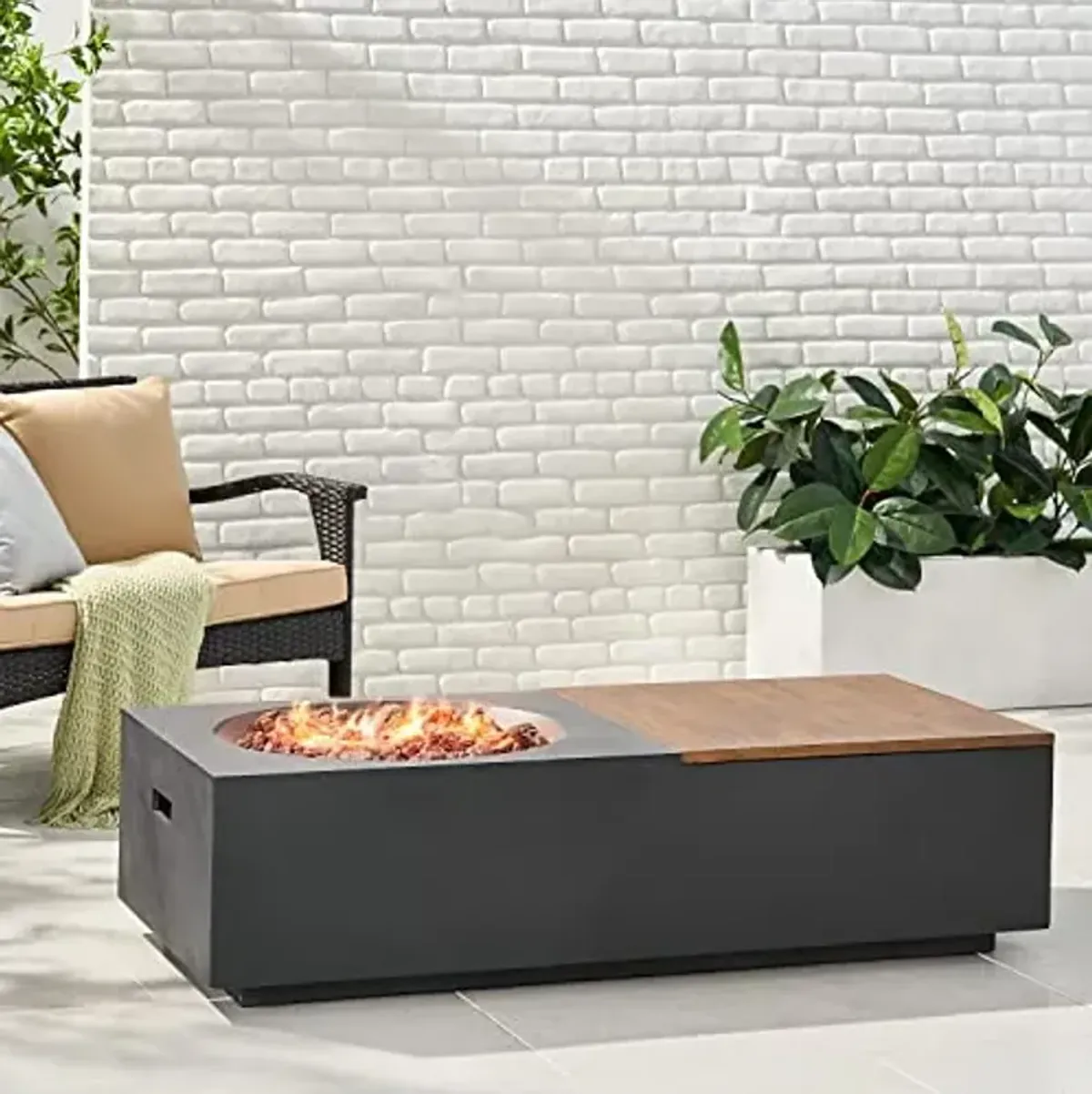 Christopher Knight Home Goliath Outdoor 50,000 BTU Rectangular Fire Pit Table (No Tank Holder) - Lightweight Concrete - Dark Gray/Natural Brown