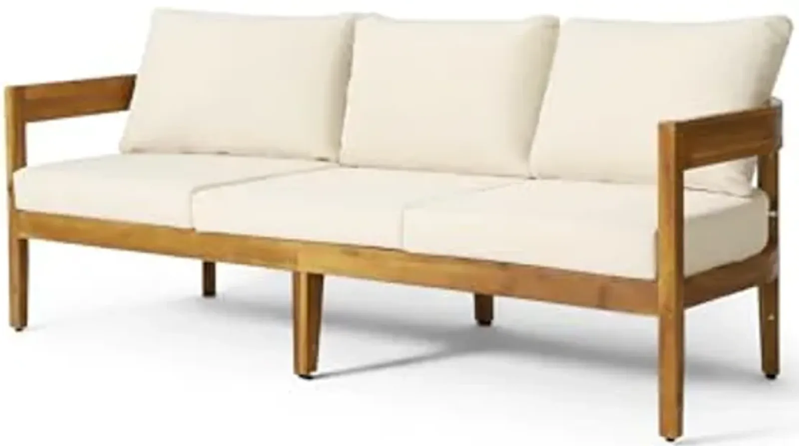 Christopher Knight Home Brooklyn Outdoor 3 Seater Sofa with Cushions - Acacia Wood - Teak/Beige