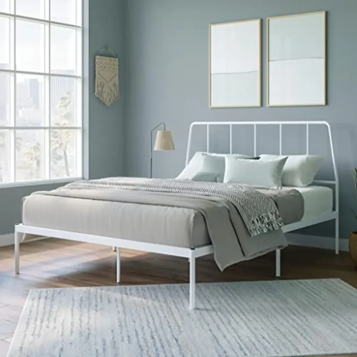 Sauder Harvey Park Queen Platform Bed with Headboard, White Finish