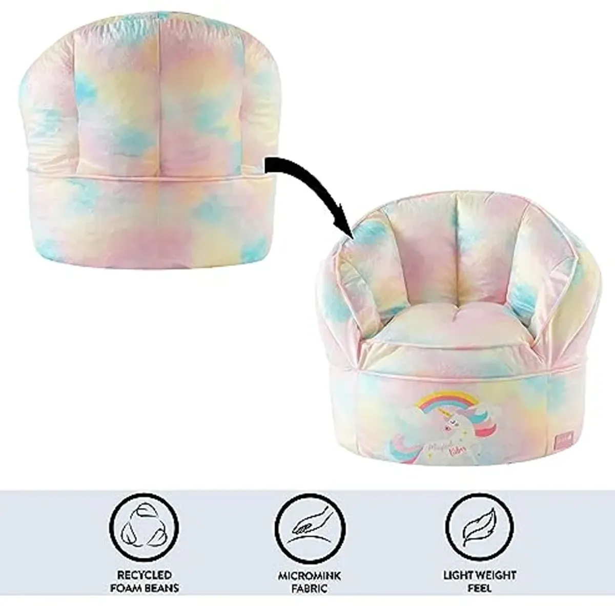 Idea Nuova Unicorn Round Bean Bag Chair for Kids, Ages 3+, Large