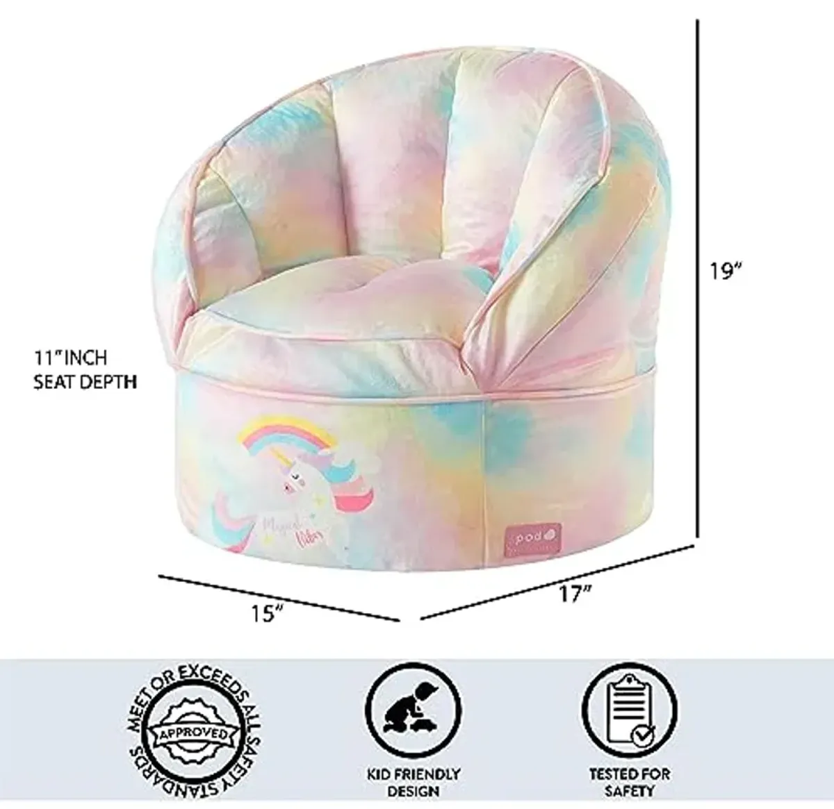 Idea Nuova Unicorn Round Bean Bag Chair for Kids, Ages 3+, Large