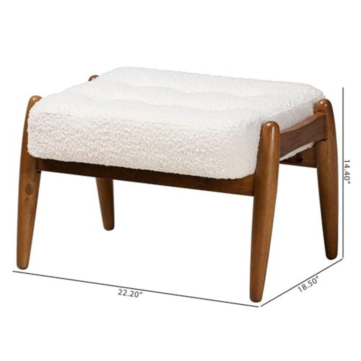 Baxton Studio Jeanine Cream Boucle Fabric and Brown Rubberwood Ottoman Footstool