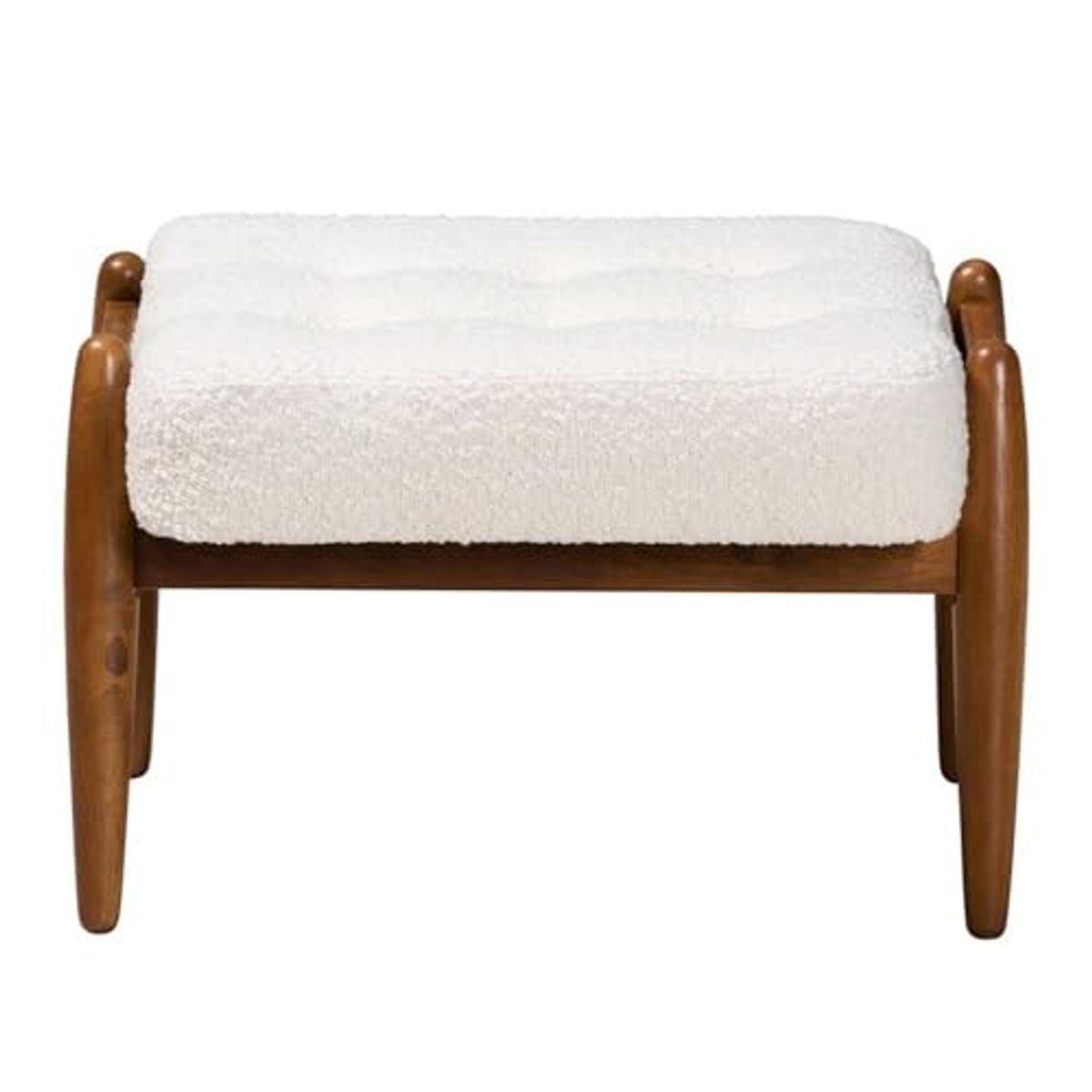 Baxton Studio Jeanine Cream Boucle Fabric and Brown Rubberwood Ottoman Footstool