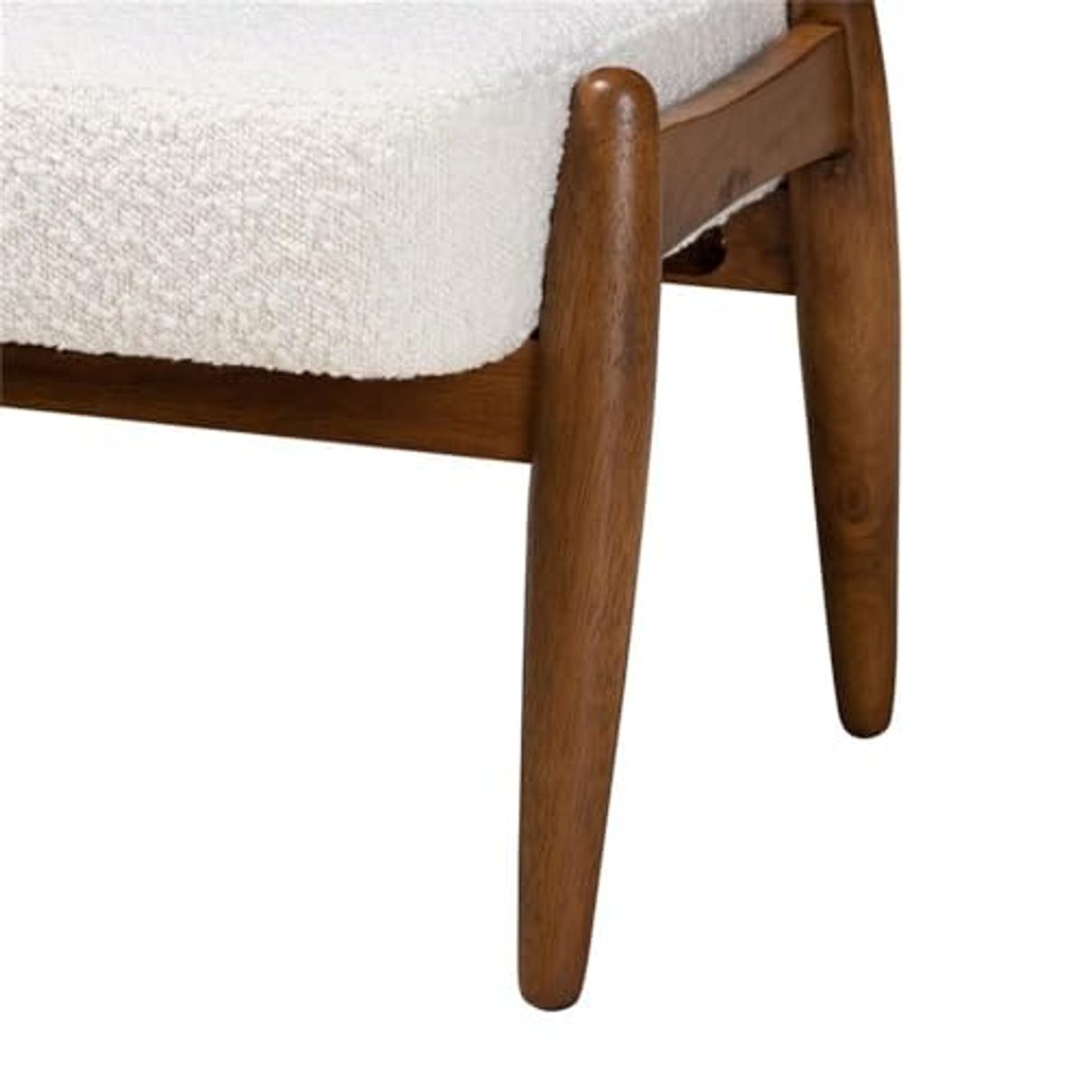 Baxton Studio Jeanine Cream Boucle Fabric and Brown Rubberwood Ottoman Footstool