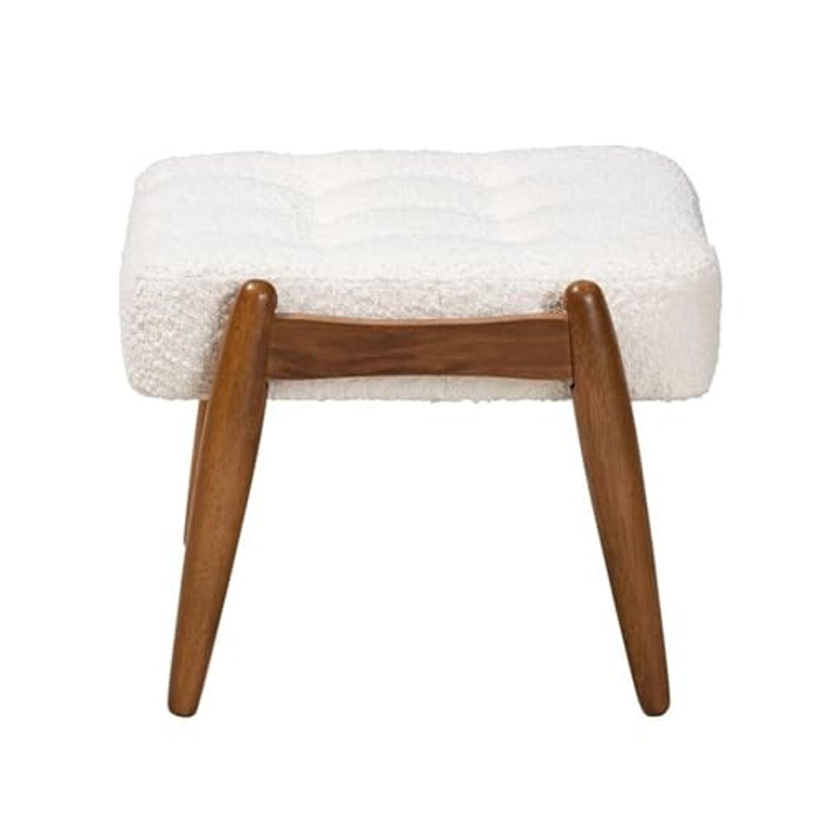 Baxton Studio Jeanine Cream Boucle Fabric and Brown Rubberwood Ottoman Footstool