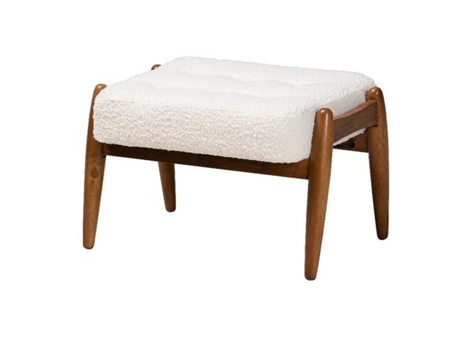 Baxton Studio Jeanine Cream Boucle Fabric and Brown Rubberwood Ottoman Footstool