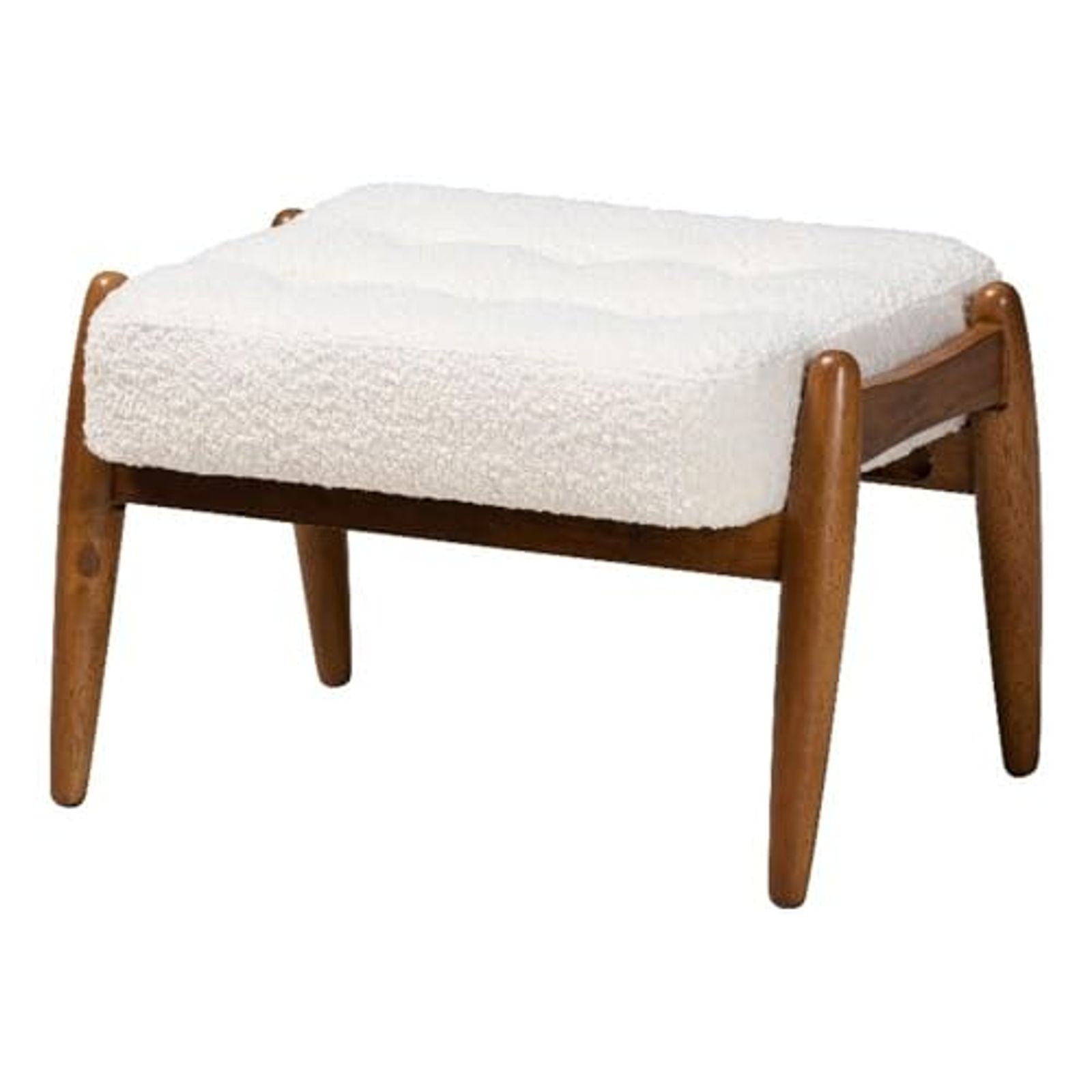 Baxton Studio Jeanine Cream Boucle Fabric and Brown Rubberwood Ottoman Footstool