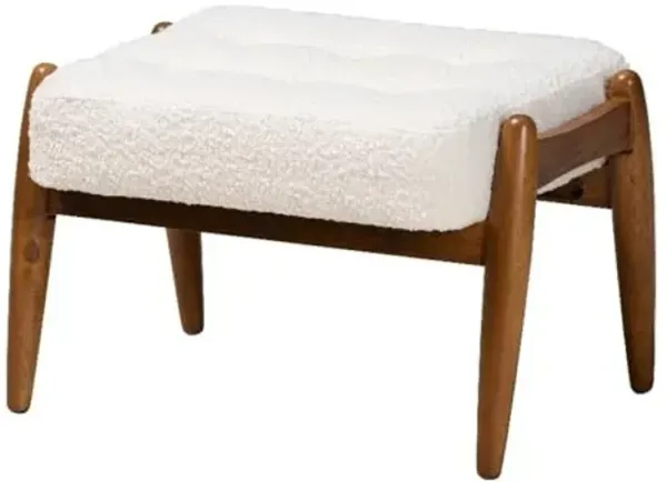 Baxton Studio Jeanine Japandi Cream Boucle Fabric and Walnut Brown Finished Rubberwood Ottoman Footstool
