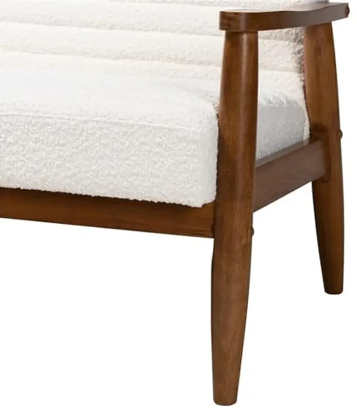 Baxton Studio Stratton Mid-Century Modern Cream Boucle Fabric and Walnut Brown Finished Wood Loveseat