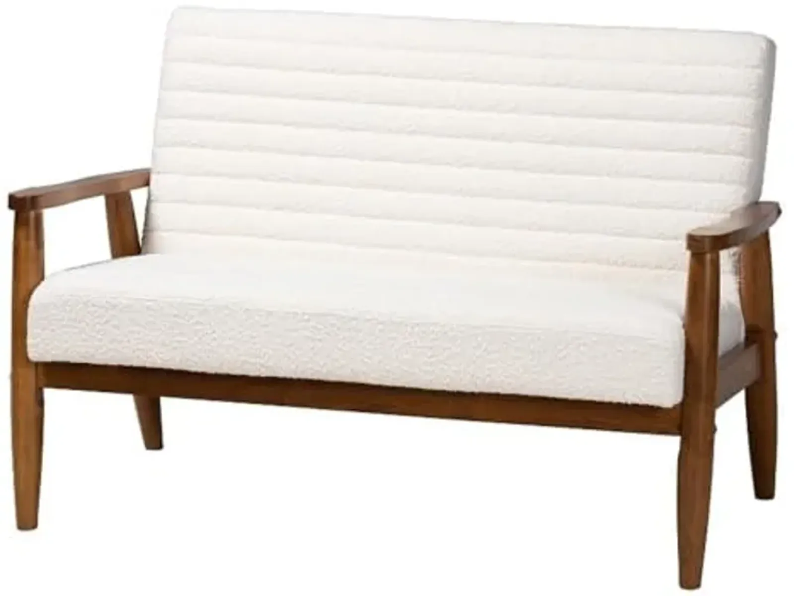 Baxton Studio Stratton Mid-Century Modern Cream Boucle Fabric and Walnut Brown Finished Wood Loveseat