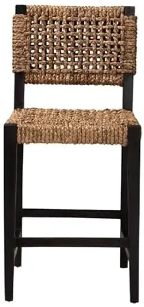 Baxton Studio Alise Modern Bohemian Dark Brown Mahogany Wood and Banana Fiber Counter Stool