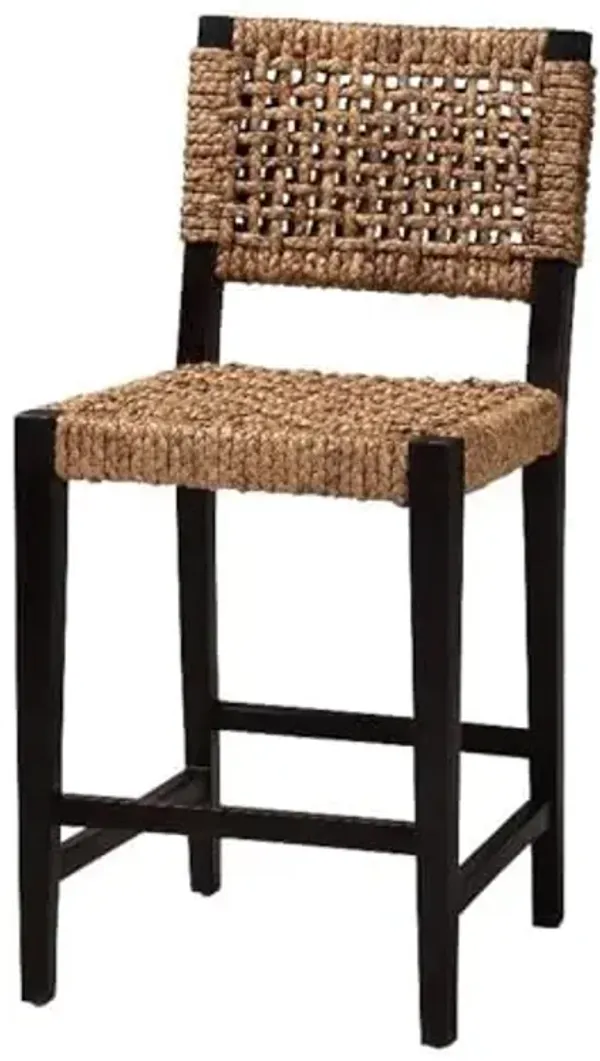 Baxton Studio Alise Modern Bohemian Dark Brown Mahogany Wood and Banana Fiber Counter Stool