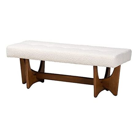 Baxton Studio Theo Cream Boucle Fabric and Walnut Brown Finished Wood Bench