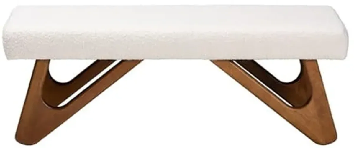 Baxton Studio Rika Japandi Cream Boucle Fabric and Walnut Brown Finished Wood Bench