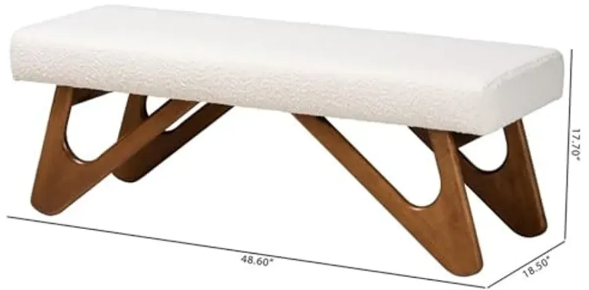 Baxton Studio Rika Japandi Cream Boucle Fabric and Walnut Brown Finished Wood Bench