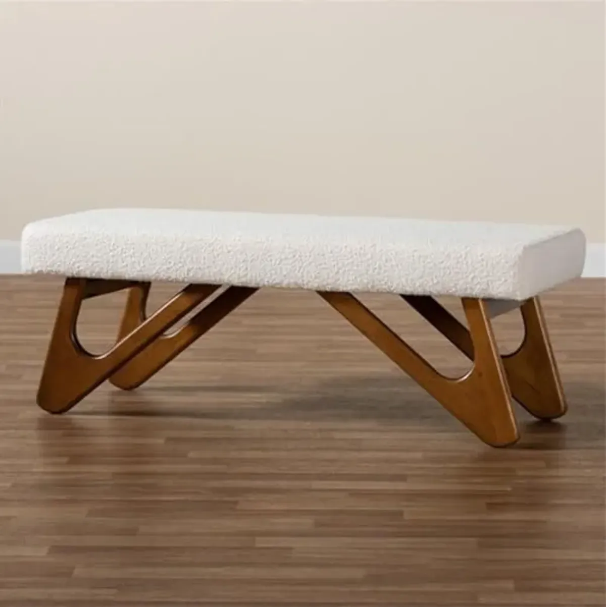 Baxton Studio Rika Japandi Cream Boucle Fabric and Walnut Brown Finished Wood Bench