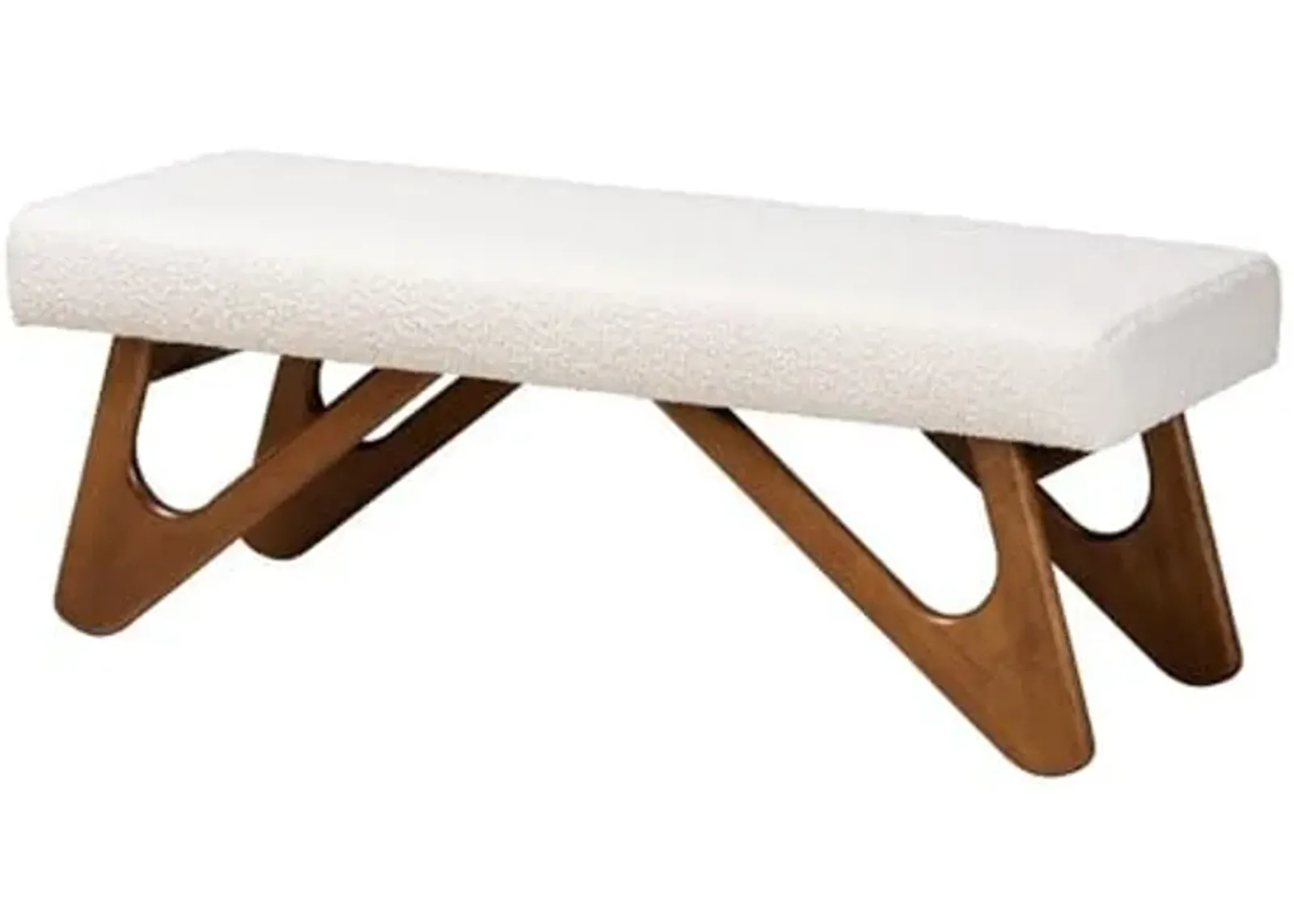 Baxton Studio Rika Japandi Cream Boucle Fabric and Walnut Brown Finished Wood Bench