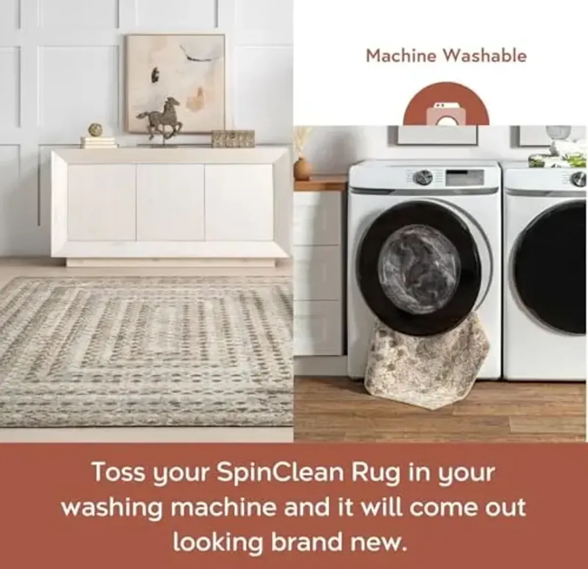 nuLOOM SpinClean Carley Beige/Ivory, 2'6" x 8', Geometric, Soft and Cozy, High Traffic, Stain Resistant, Easy Clean, Durable, Machine Washable Area Rug for Bedroom, Living Room, Dining, Entryway