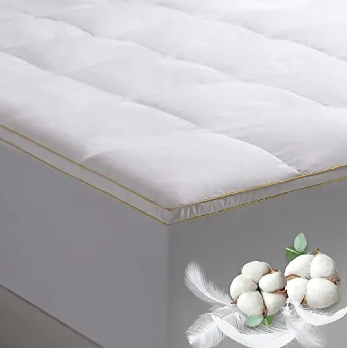 Simmons Feather Bed Caliornia King Mattress Topper with 230TC Microfiber Shell - Skin Friendly Prime Feather Fiber Baffle Box Mattress Topper with 15” Skirt - Cal King Plush Mattress Pad, 72”x84