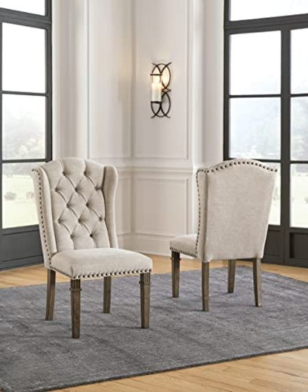 Signature Design by Ashley Markenburg, 2 Count Upholstered Dining Side Chair, Set of 2, 23" W x 27" D x 44" H, Beige & Dark Brown