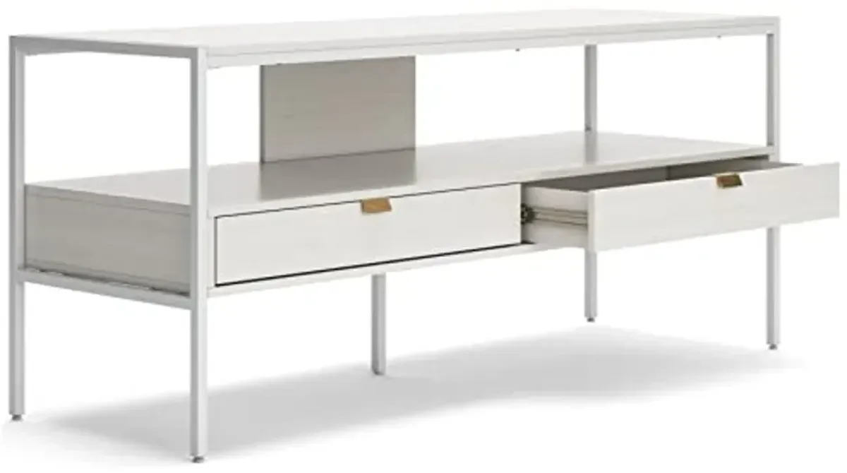 Signature Design by Ashley Deznee Modern Large TV Stand for TVs up to 69" with 1 Shelf and 2 Drawers, White