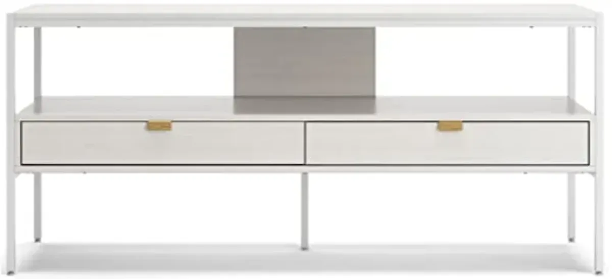 Signature Design by Ashley Deznee Modern Large TV Stand for TVs up to 69" with 1 Shelf and 2 Drawers, White