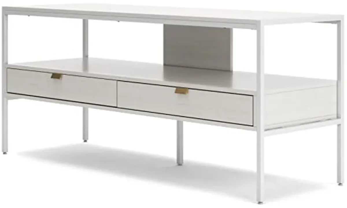 Signature Design by Ashley Deznee Modern Large TV Stand for TVs up to 69" with 1 Shelf and 2 Drawers, White