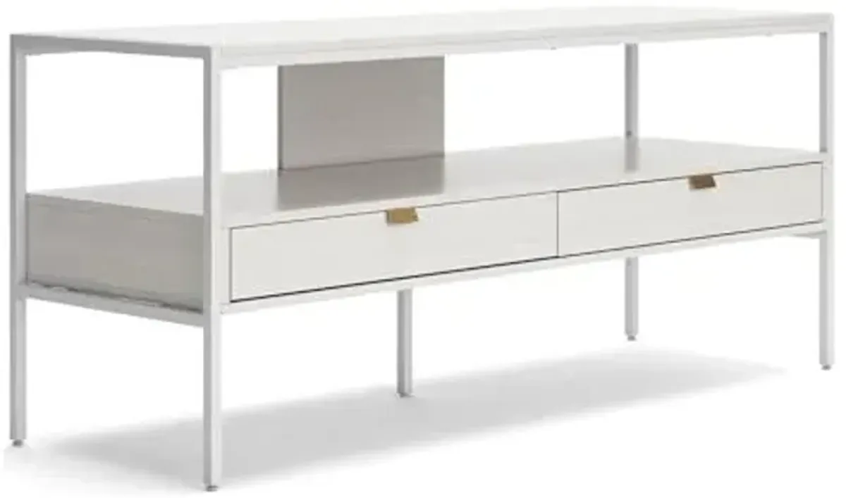 Signature Design by Ashley Deznee Modern Large TV Stand for TVs up to 69" with 1 Shelf and 2 Drawers, White