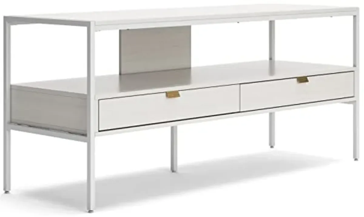 Signature Design by Ashley Deznee Modern Large TV Stand for TVs up to 69" with 1 Shelf and 2 Drawers, White