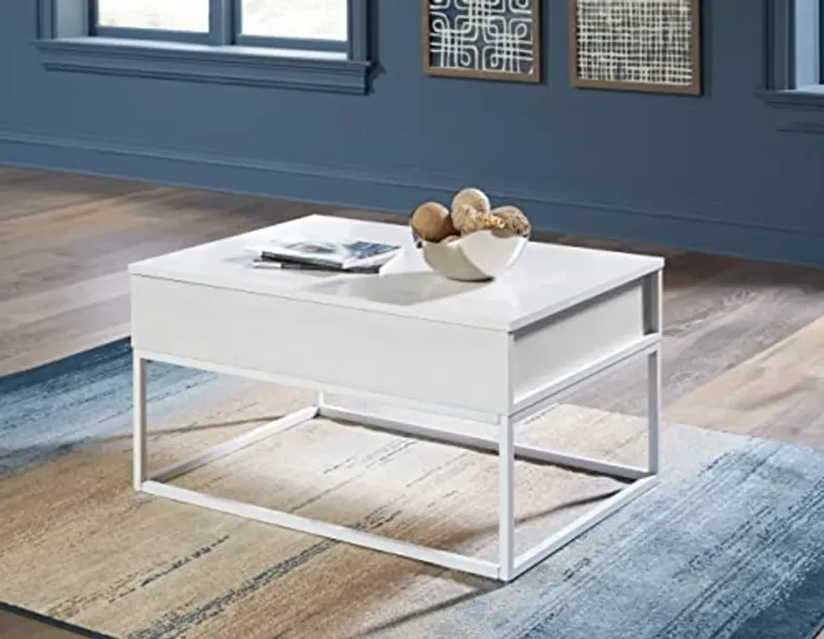 Signature Design by Ashley Deznee Modern Lift Top Cocktail Table with Hidden Compartment, White