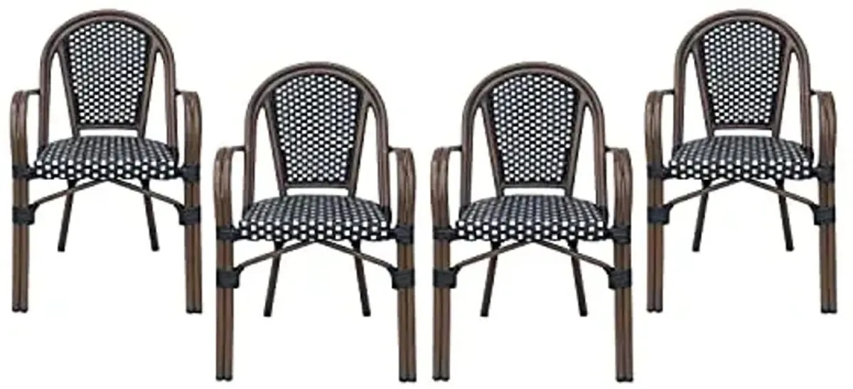 Christopher Knight Home Brianna Outdoor French Bistro Chairs - Aluminum and Wicker - Black/White/Brown Wood (Set of 4)