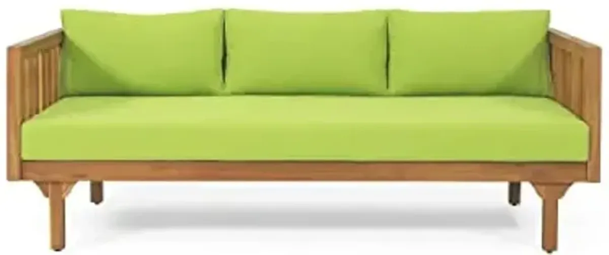 Christopher Knight Home Claremont Outdoor 3 Seater Daybed with Cushions - Acacia Wood - Teak/Green