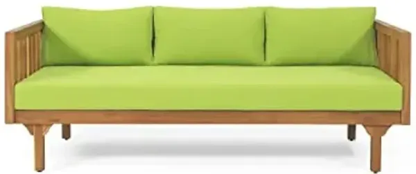 Claremont Outdoor 3 Seater Daybed with Cushions - Acacia Wood - Teak/Green