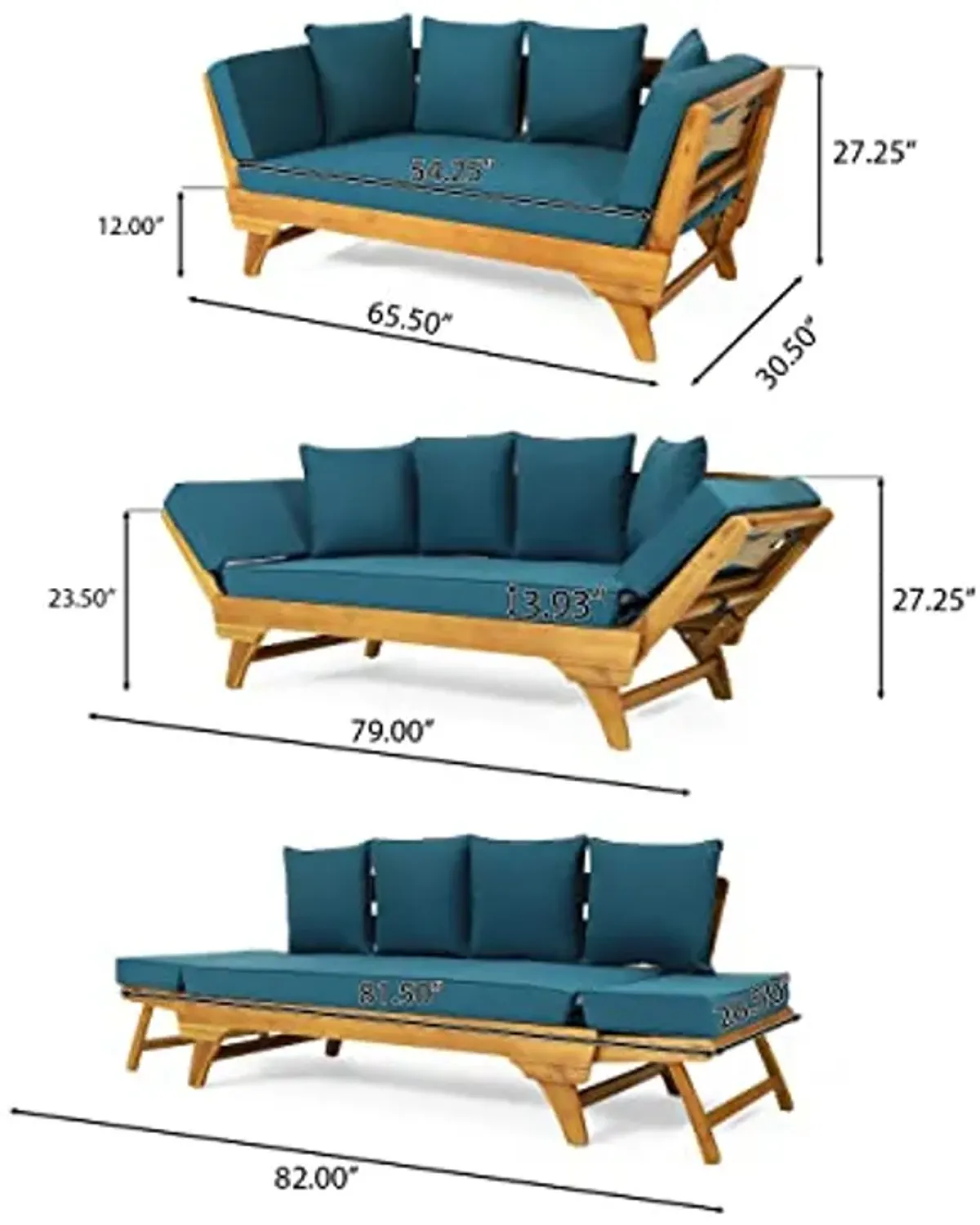 Christopher Knight Home 317016 Serene Daybed, Dark Teal + Teak + Khaki