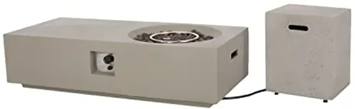Christopher Knight Home Evatt Outdoor 50,000 BTU Rectangular Fire Pit Table with Tank Holder - Lightweight Concrete - Light Gray