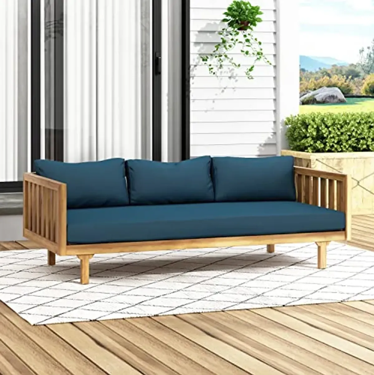 Christopher Knight Home Claremont Outdoor 3 Seater Daybed with Cushions - Acacia Wood - Teak/Dark Teal