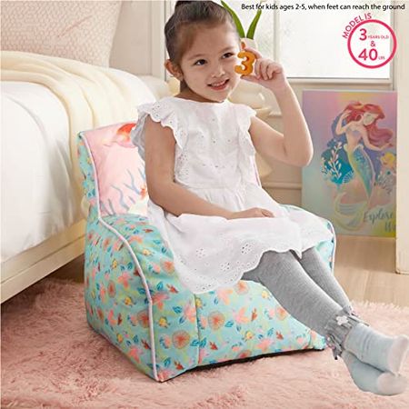 Idea Nuova Disney Little Mermaid Kids and Toddler Canvas Bean Bag Chair with Piping & Top Carry Handle