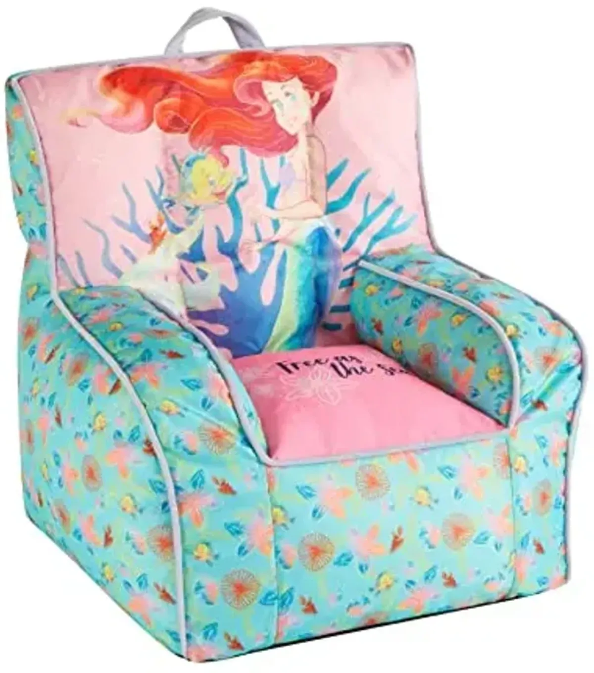 Disney Little Mermaid Kids and Toddler Canvas Bean Bag Chair with Piping & Top Carry Handle