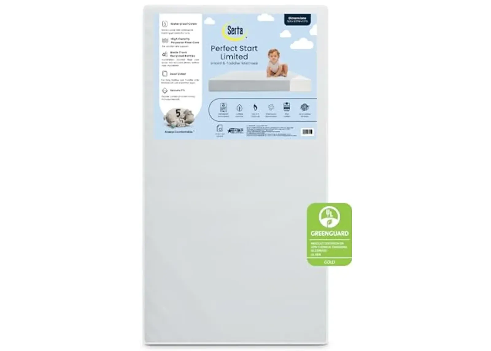 Serta Perfect Start Limited Dual Sided Baby Crib Mattress and Toddler Mattress, Breathable Fiber Core, GREENGUARD Gold Certified, Waterproof, 7 Year Warranty, Made in USA