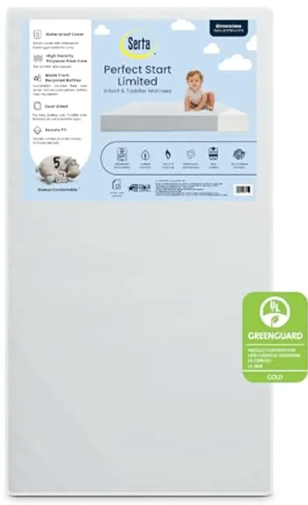 Serta Perfect Start Limited Dual Sided Baby Crib Mattress and Toddler Mattress, Breathable Fiber Core, GREENGUARD Gold Certified, Waterproof, 7 Year Warranty, Made in USA