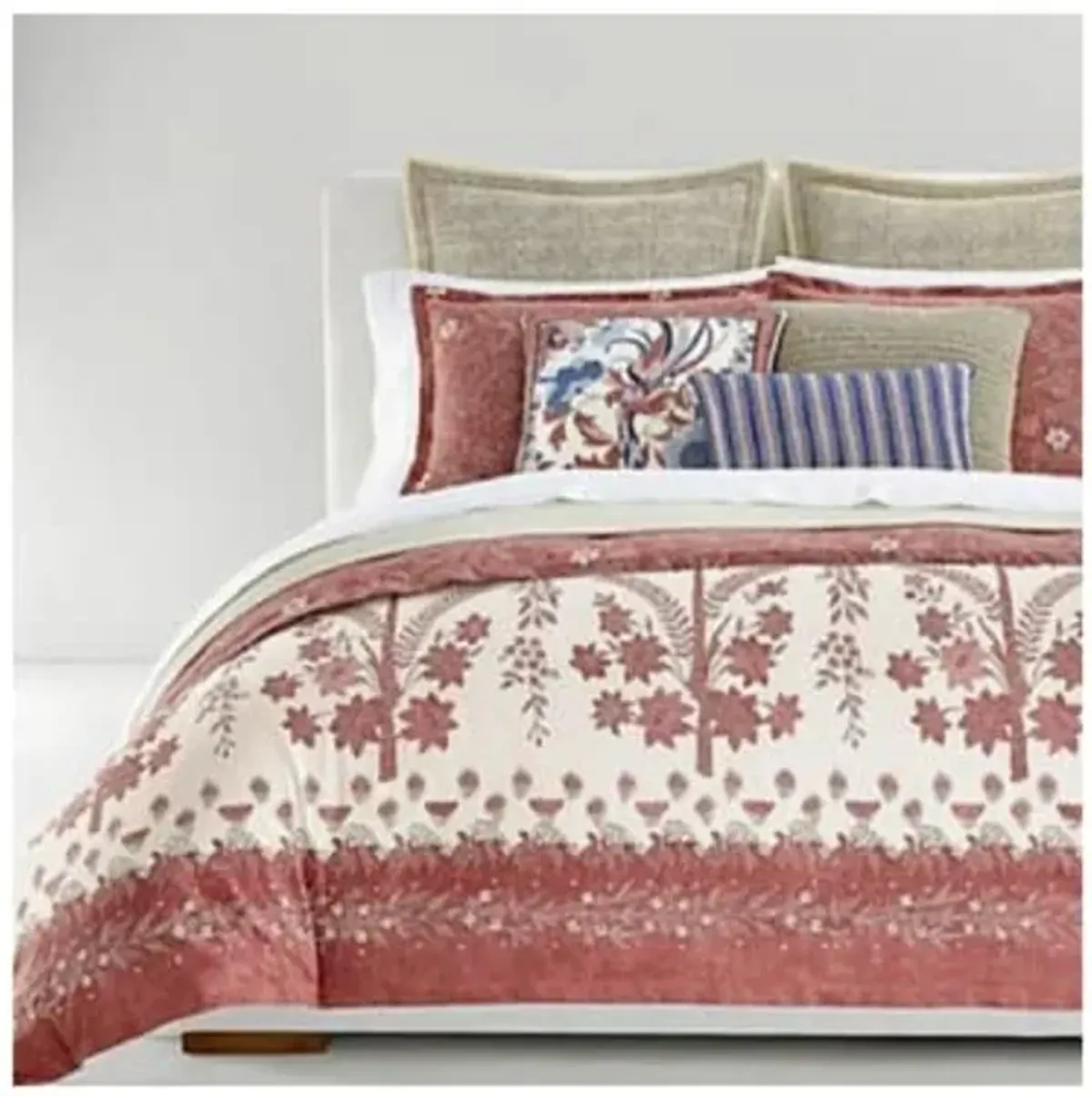 Lauren Ralph Lauren Isla Floral 3 Pc Full Queen Duvet Cover Set Dusty Rose Pink Brick Cream (Queen (U.S. Standard))