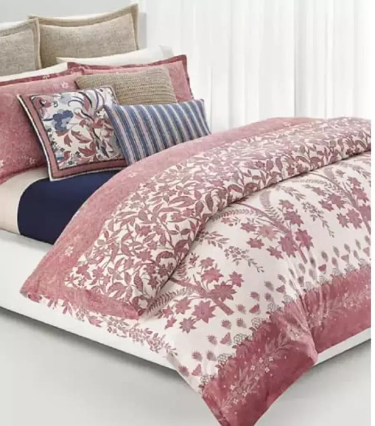 Lauren Ralph Lauren Isla Floral 3 Pc Full Queen Duvet Cover Set Dusty Rose Pink Brick Cream (Queen (U.S. Standard))